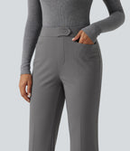 Mid Rise Flare Fleece Work Trousers with Pockets — Silent Storm — view 5