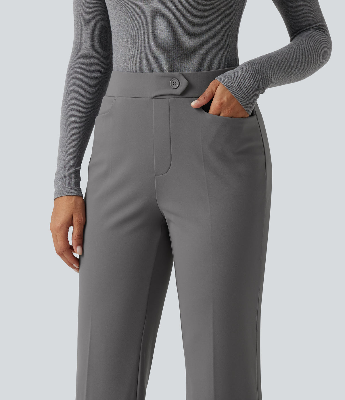 Mid Rise Flare Fleece Work Trousers with Pockets — Silent Storm — view 5