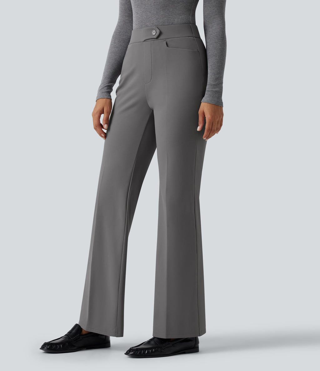 Mid Rise Flare Fleece Work Trousers with Pockets — Silent Storm — view 3