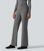 Mid Rise Flare Fleece Work Trousers with Pockets — Silent Storm — view 3