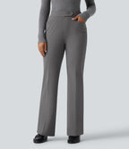 Mid Rise Flare Fleece Work Trousers with Pockets — Silent Storm — view 1