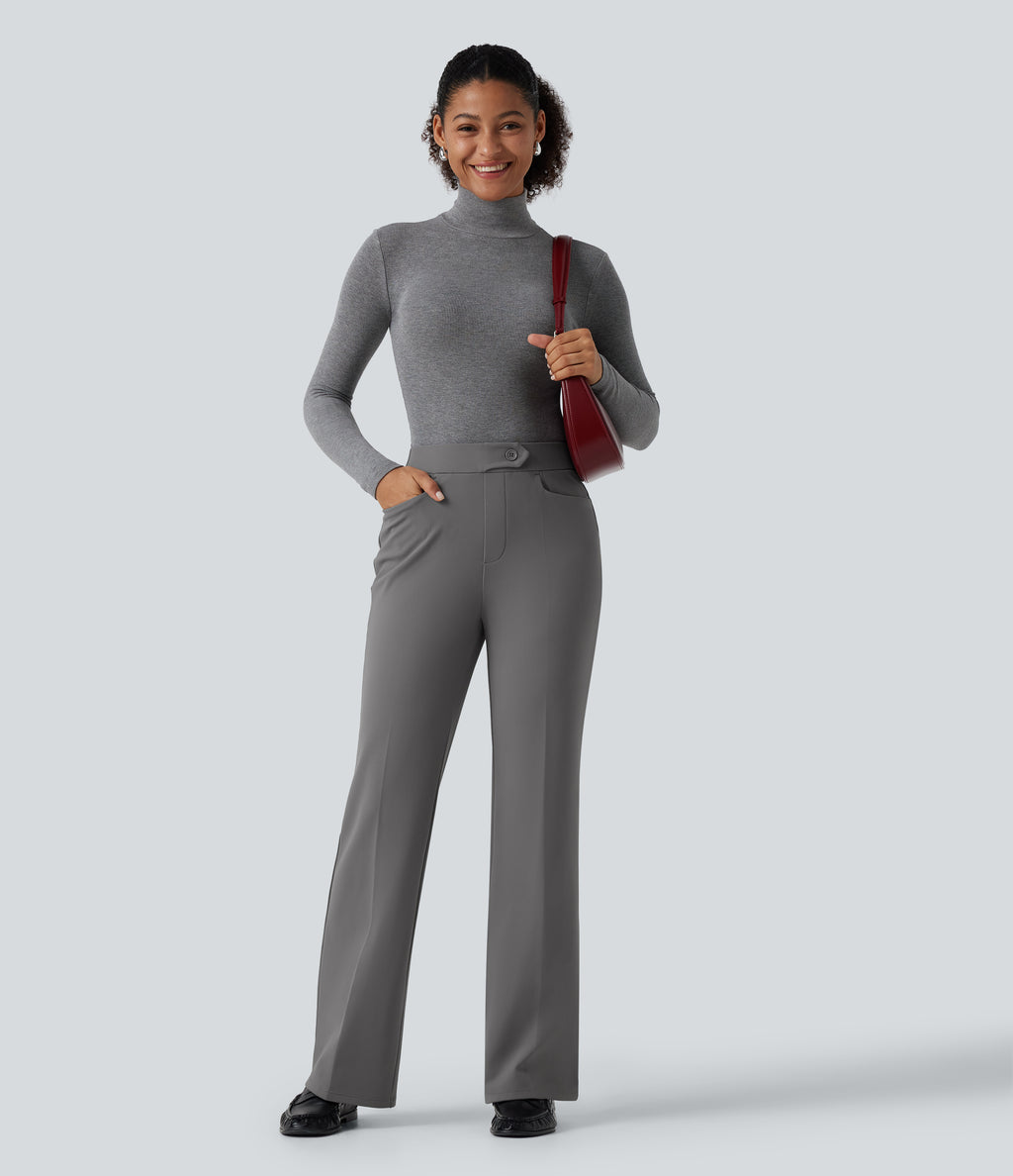 Mid Rise Flare Fleece Work Trousers with Pockets — Silent Storm — view 6