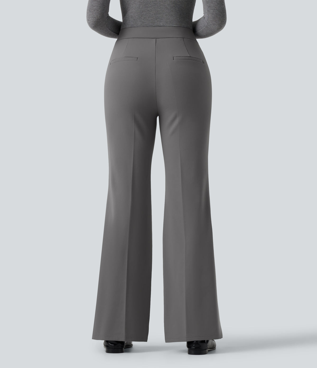 Mid Rise Flare Fleece Work Trousers with Pockets — Silent Storm — view 2