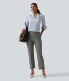 Wrinkle Recovery High Waisted Tapered Work Trousers with Pockets — Silent Storm — view 6