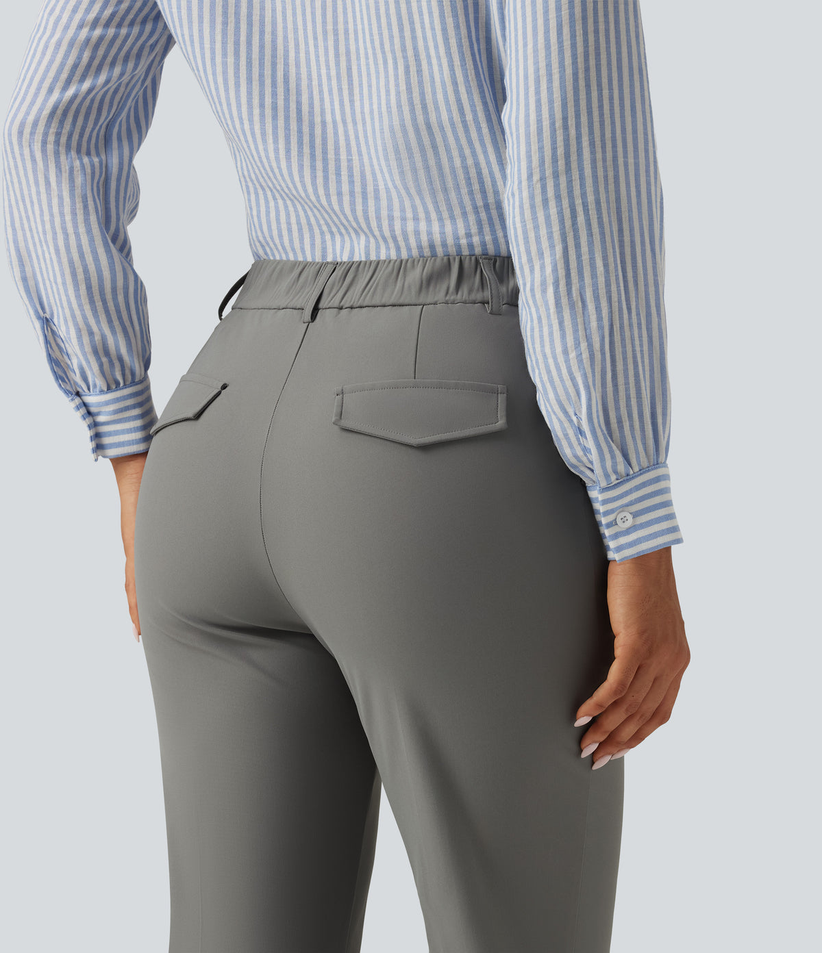 Wrinkle Recovery High Waisted Tapered Work Trousers with Pockets — Silent Storm — view 4