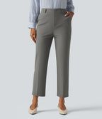 Wrinkle Recovery High Waisted Tapered Work Trousers with Pockets — Silent Storm — view 3