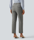 Wrinkle Recovery High Waisted Tapered Work Trousers with Pockets — Silent Storm — view 2