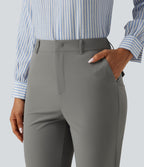 Wrinkle Recovery High Waisted Tapered Work Trousers with Pockets — Silent Storm — view 5