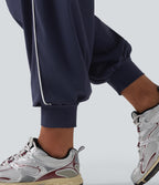 High Waisted Color Block Drawstring Quick Dry InstantCool Running Joggers with Pockets — Peacoat — view 6