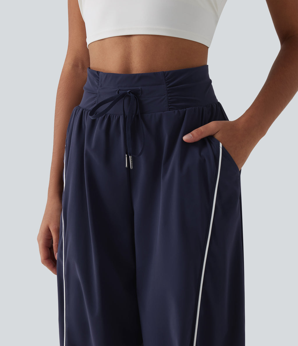 High Waisted Color Block Drawstring Quick Dry InstantCool Running Joggers with Pockets — Peacoat — view 5