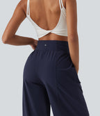 High Waisted Color Block Drawstring Quick Dry InstantCool Running Joggers with Pockets — Peacoat — view 4
