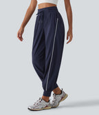 High Waisted Color Block Drawstring Quick Dry InstantCool Running Joggers with Pockets — Peacoat — view 3