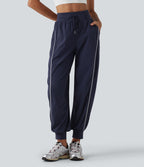 High Waisted Color Block Drawstring Quick Dry InstantCool Running Joggers with Pockets — Peacoat — view 1