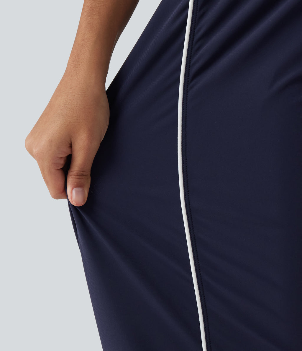 High Waisted Color Block Drawstring Quick Dry InstantCool Running Joggers with Pockets — Peacoat — view 7