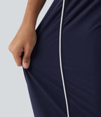 High Waisted Color Block Drawstring Quick Dry InstantCool Running Joggers with Pockets — Peacoat — view 7