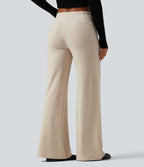 Mid Rise Wide Leg Corduroy Casual Trousers with Pockets — Creamsicle — view 2