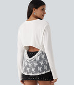 V Neck Long Sleeve Cut Out Back Contrast Lace Casual T-Shirt — White — view 1