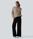 Cable Knit Hooded Long Sleeve Lounge Jumper — White Smoke — view 8