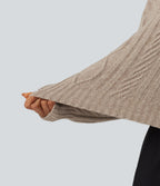 Cable Knit Hooded Long Sleeve Lounge Jumper — White Smoke — view 6