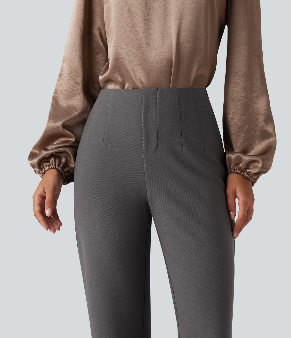 High Waisted Tapered Work Trousers — Steel Gray — view 4