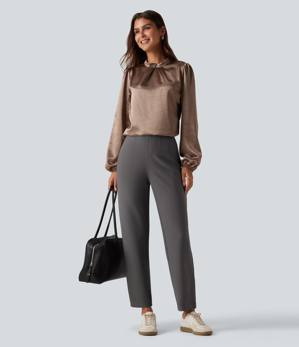 High Waisted Tapered Work Trousers — Steel Gray — view 6