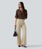 V Neck Long Sleeve Asymmetric Relaxed Work Blouse — Brown Stone — view 8