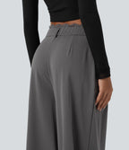 High Waisted Lace Panel Wide Leg Work Trousers with Pockets — Heavy Static Grey — view 5