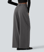 High Waisted Lace Panel Wide Leg Work Trousers with Pockets — Heavy Static Grey — view 2