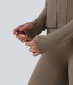 InstantCool Stand Collar Raglan Thumb Hole Curved Hem Yoga Jacket with Pockets — Dawn Brown — view 5