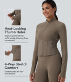 InstantCool Stand Collar Raglan Thumb Hole Curved Hem Yoga Jacket with Pockets — Dawn Brown — view 1