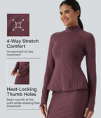 Stand Collar Long Sleeve Thumb Hole Polka Dot Yoga Jacket with Pockets — Syrah Red Dot — view 1