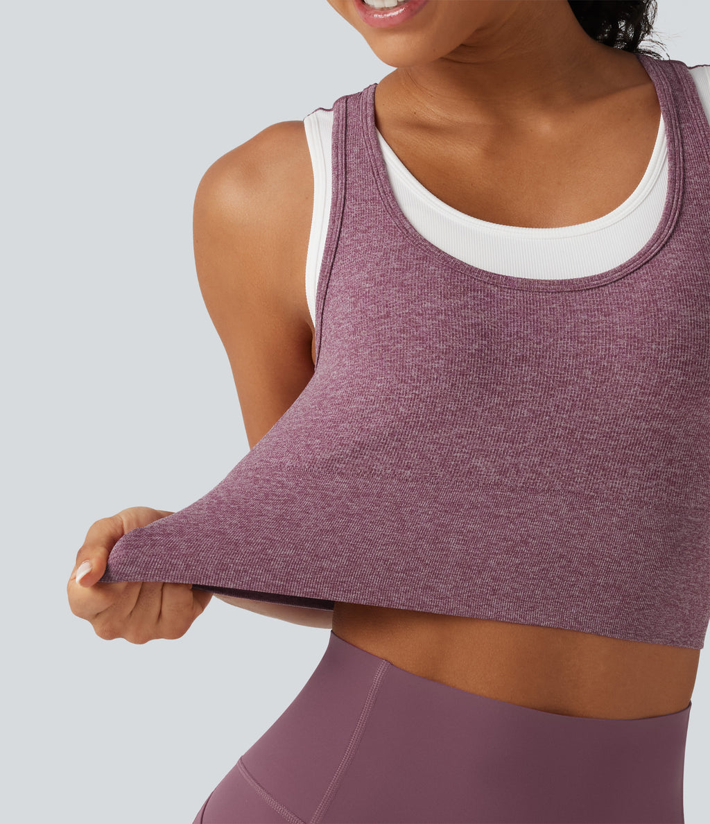OneForm U Neck Seamless Flow Light Support 2-in-1 Workout Sports Bra — Mauve — view 5
