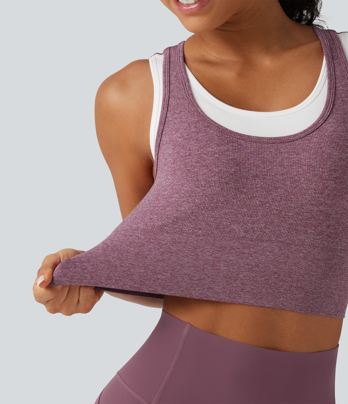OneForm U Neck Seamless Flow Light Support 2-in-1 Workout Sports Bra — Mauve — view 5