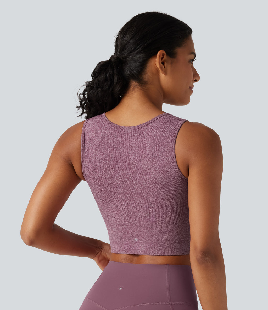 OneForm U Neck Seamless Flow Light Support 2-in-1 Workout Sports Bra — Mauve — view 3