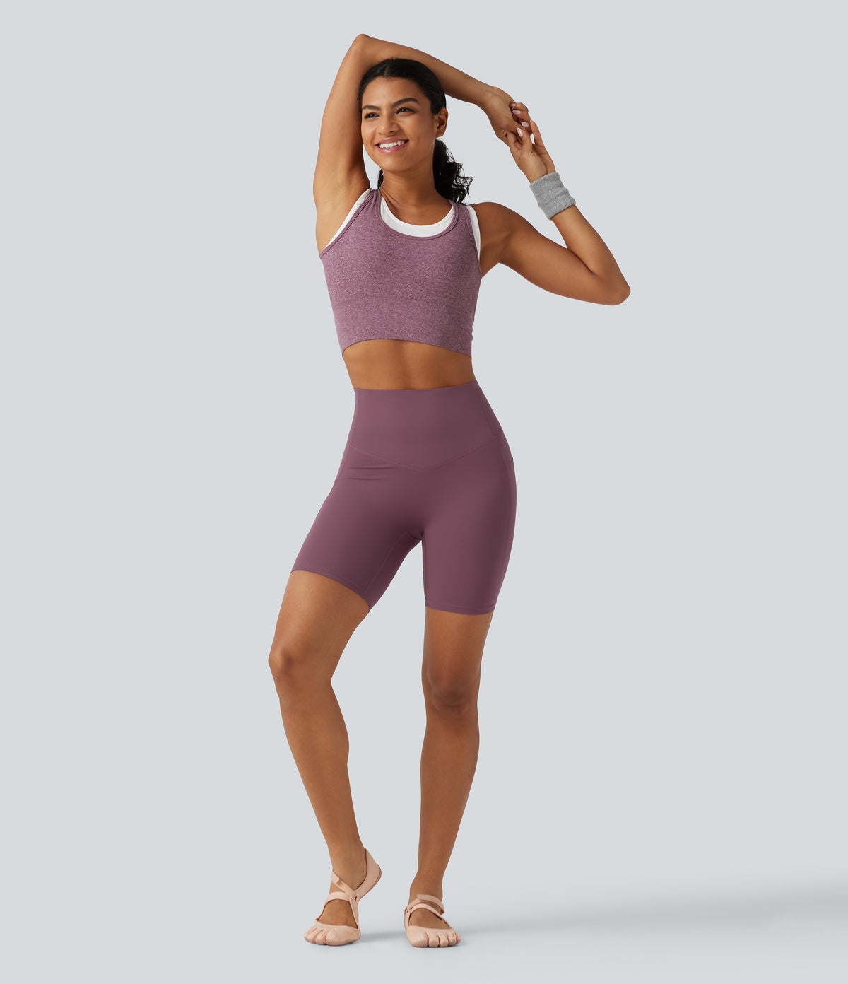 OneForm U Neck Seamless Flow Light Support 2-in-1 Workout Sports Bra — Mauve — view 7