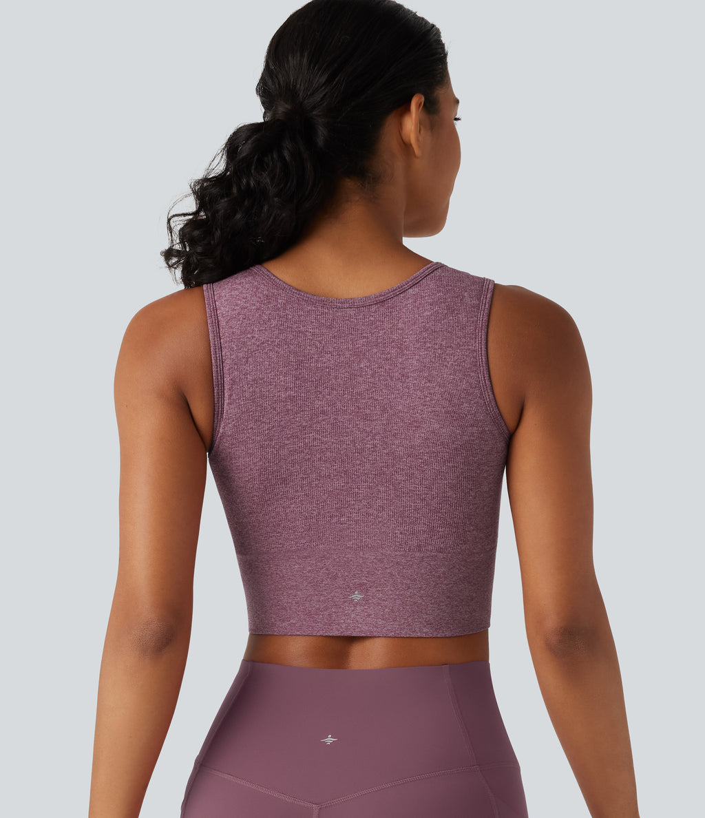 OneForm U Neck Seamless Flow Light Support 2-in-1 Workout Sports Bra — Mauve — view 6