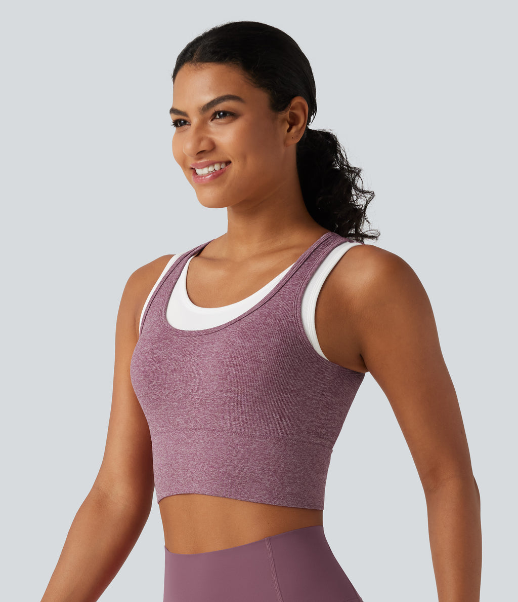 OneForm U Neck Seamless Flow Light Support 2-in-1 Workout Sports Bra — Mauve — view 4