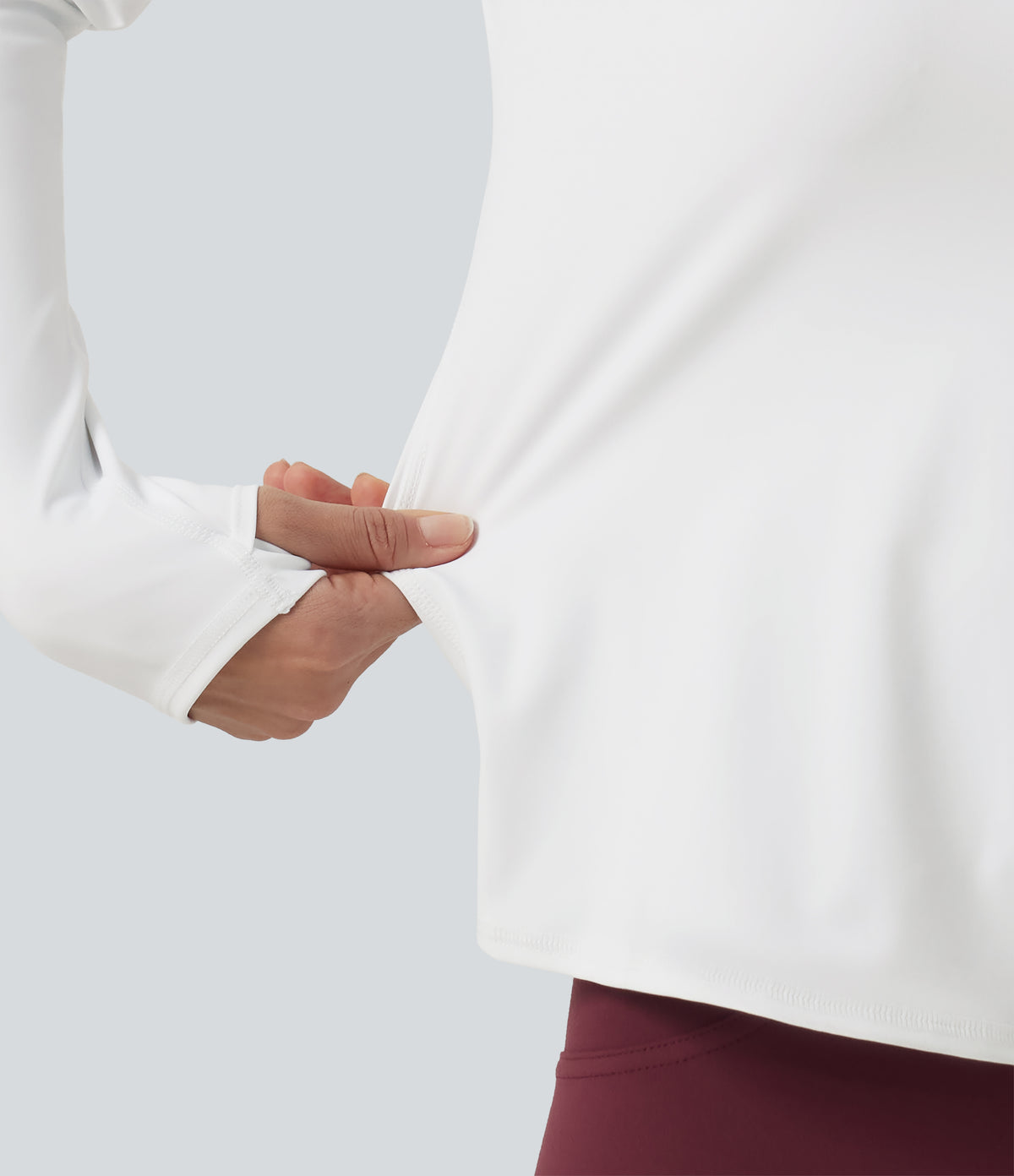 Airy Quick Dry Round Neck Raglan Long Sleeve Mesh Back Crossover Yoga Sports Top with Thumb Holes — White — view 8