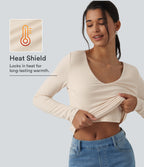 HeatCore V Neck Long Sleeve Casual Warming Top — Whitecap Gray — view 1