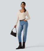 HeatCore V Neck Long Sleeve Casual Warming Top — Whitecap Gray — view 6