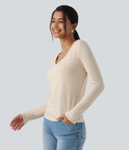 HeatCore V Neck Long Sleeve Casual Warming Top — Whitecap Gray — view 3