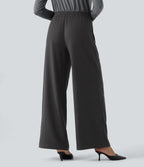 Mid Rise Drawstring Striped Baggy Casual Trousers with Pockets — Night Smoke Stripe — view 2
