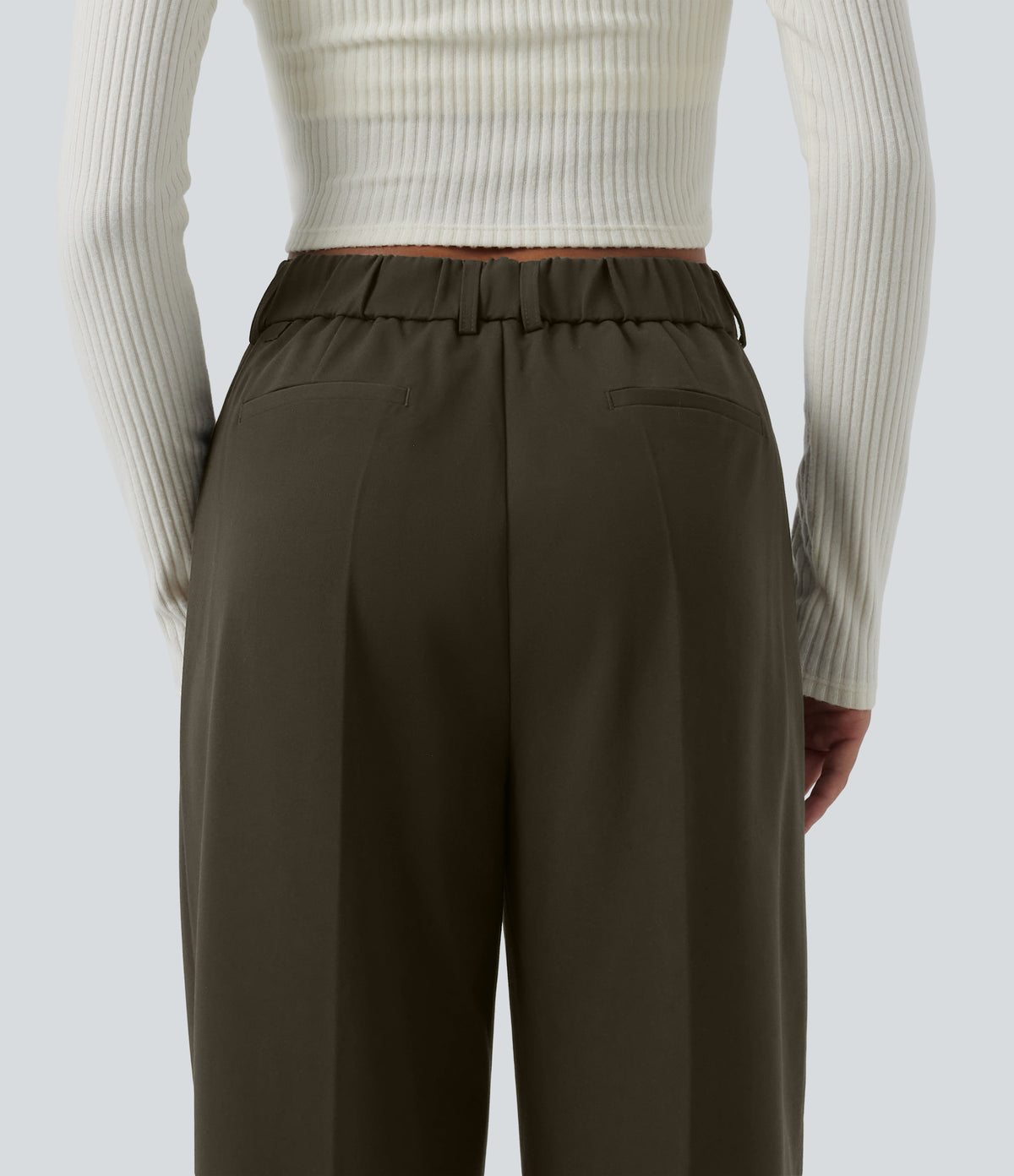 High Waisted Straight Leg Work Trousers with Pockets — Forest Night — view 6