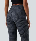 High Waisted Drawstring Plaid InstantCool Light Support Bootcut Yoga Trousers with Pockets — Storm Gray Check Plaid — view 6