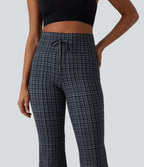 High Waisted Drawstring Plaid InstantCool Light Support Bootcut Yoga Trousers with Pockets — Storm Gray Check Plaid — view 5