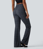 High Waisted Drawstring Plaid InstantCool Light Support Bootcut Yoga Trousers with Pockets — Storm Gray Check Plaid — view 1