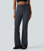 High Waisted Drawstring Plaid InstantCool Light Support Bootcut Yoga Trousers with Pockets — Storm Gray Check Plaid — view 2