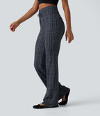 High Waisted Drawstring Plaid InstantCool Light Support Bootcut Yoga Trousers with Pockets — Storm Gray Check Plaid — view 3