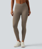 Mid Rise Crossover InstantCool Quick Dry Running Leggings with Pockets — Hay Brown — view 3