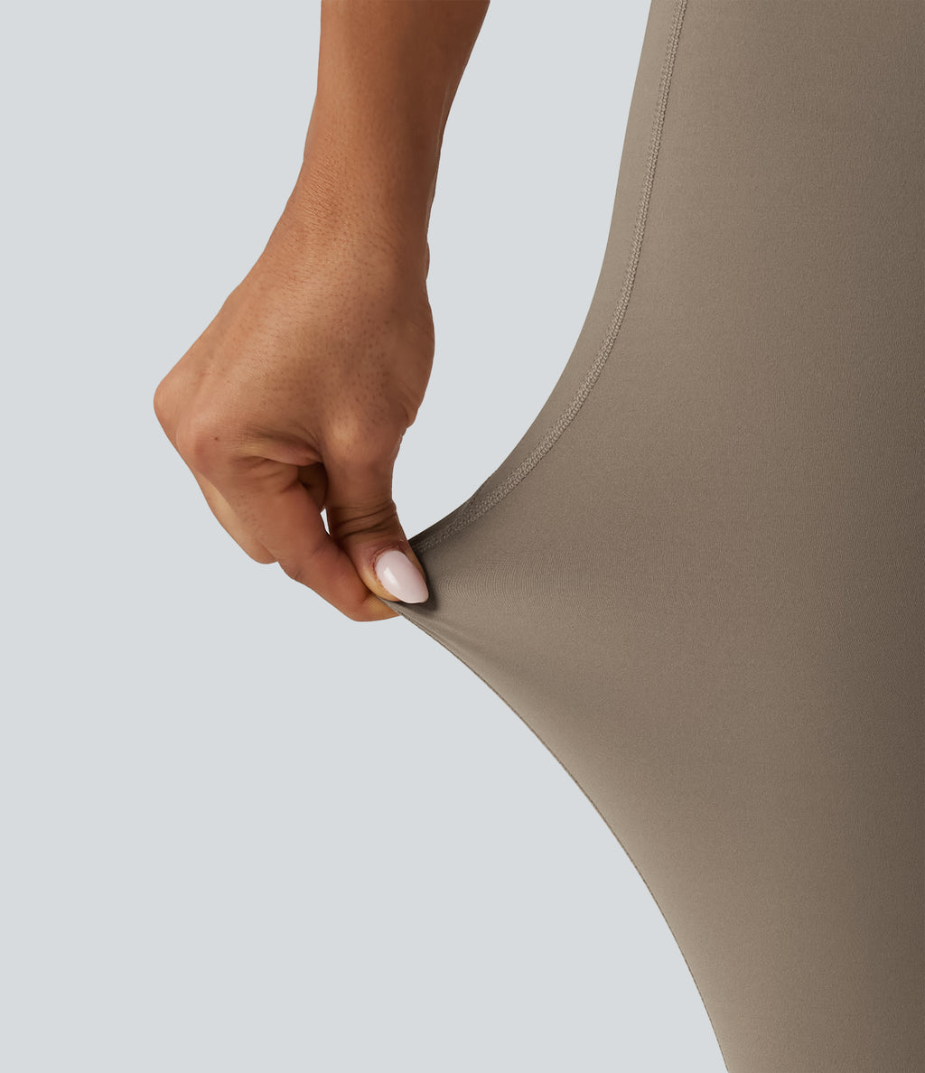 Mid Rise Crossover InstantCool Quick Dry Running Leggings with Pockets — Hay Brown — view 6